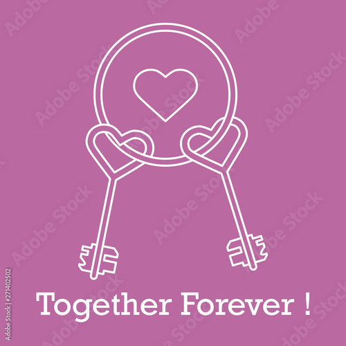 Keys in heart shape and the words together forever
