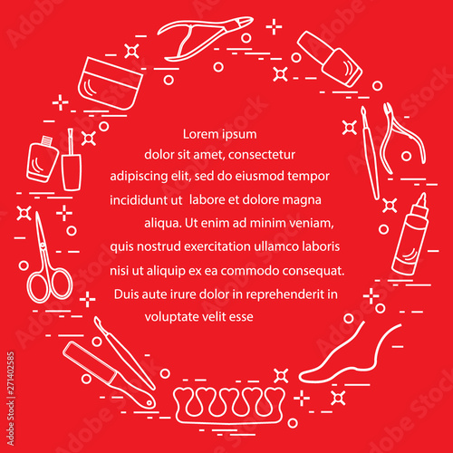 Silhouette of manicure and pedicure tools and products for beauty and care.