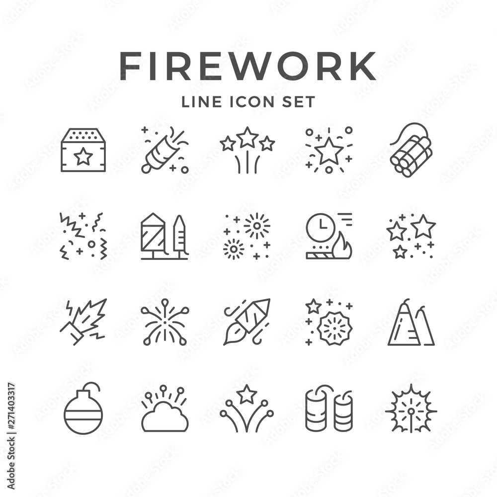 Set line outline icons of firework Set line outline icons of firework