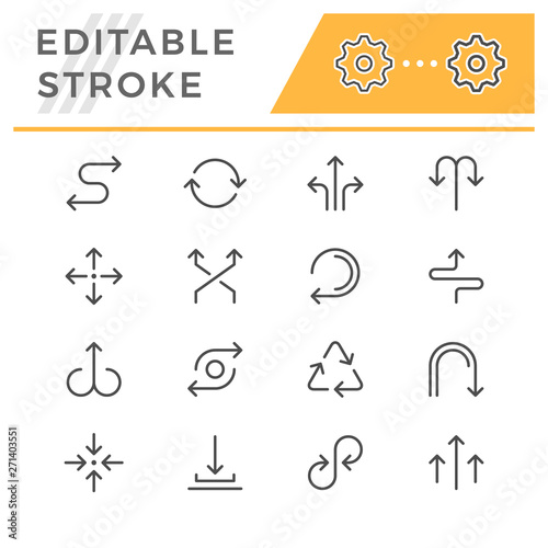 Set editable stroke line icons of arrows