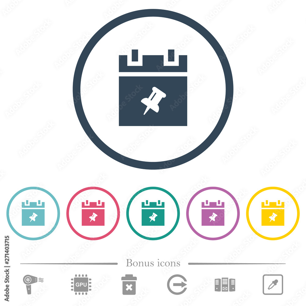 Pin schedule item flat color icons in round outlines Pin schedule item flat color icons in round outlines
