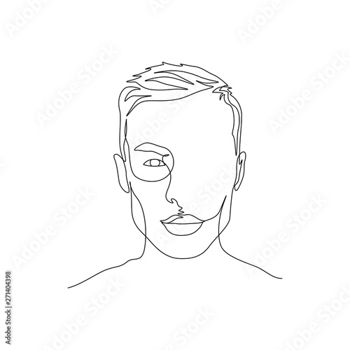 Continuous one line portrait of man with symmetric beautiful face. Art