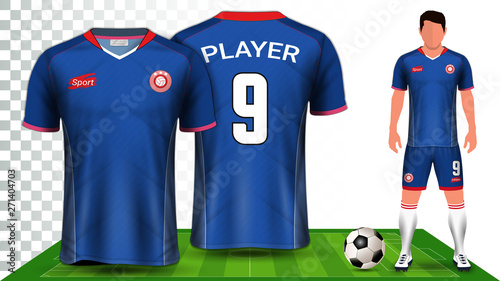 Soccer Jersey and Football Kit Presentation Mockup Template, Front and Back View Including Sportswear Uniform, Shorts and Socks and it is Fully Customization Isolated on Transparent Background.