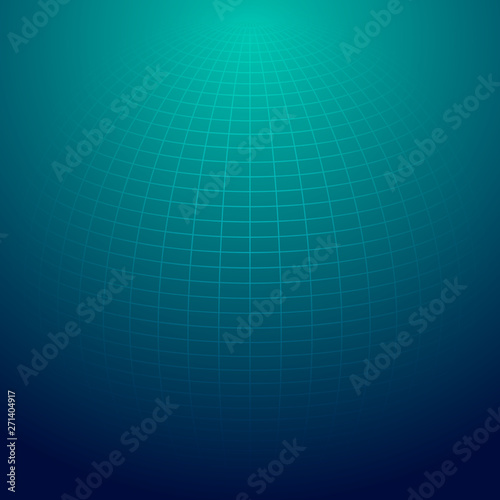 Symmetric wireframe sphere on blue background vector.