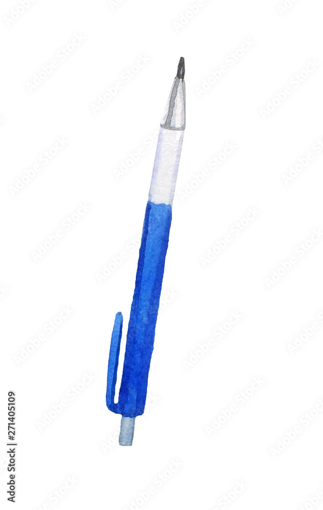 pen, back to school items on white background. Schol supplies. Hand drawn watercolor illustration. pen, back to school items on white background. Schol supplies. Hand drawn watercolor illustration.