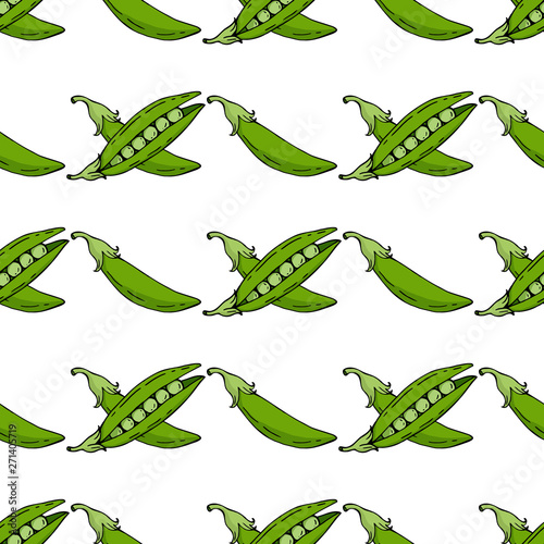 Seamless pattern with crossed green peas. Endless texture with fresh vegetables for your design