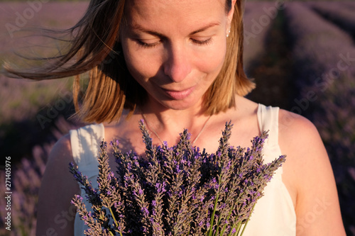 Beautiful woman in the lavander field Provence, France. photo