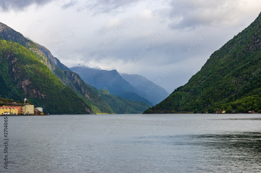 Landscape of the Hardanger fjord seen from the village of Odda