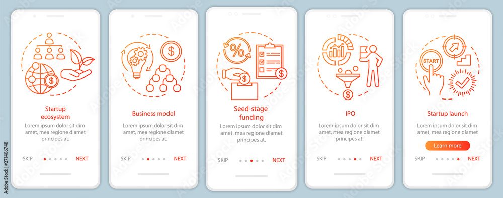 Startup onboarding mobile app page screen with linear concepts Startup onboarding mobile app page screen with linear concepts