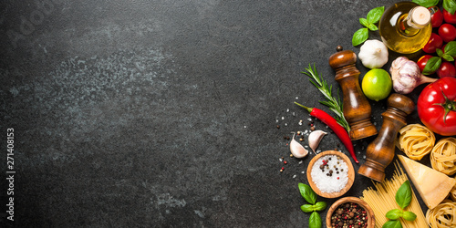 Cooking table with ingredients. Italian cuisine concept