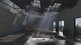 old factory abandoned interior 3D render