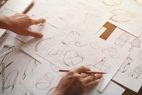 Obraz na płótnie Production designer sketching Drawing Development Design product packaging prototype idea Creative Concept