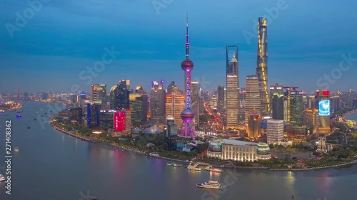 hyperlapse Aerial drone scene timelapse skyline of Shanghai China at night