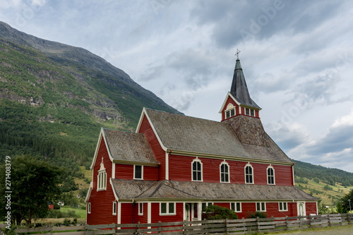 Olden Church, a Red Church in Olden, Norway