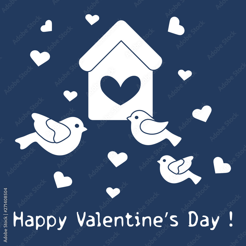 Birds, birdhouse and hearts. Valentine's Day.
