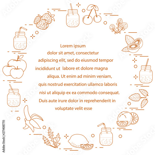 Jar with smoothies and ingredients for smoothie.