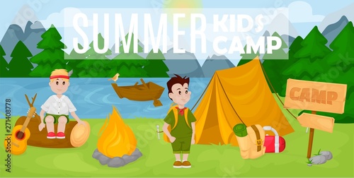 Summer kids camp poster scout vector illustration.