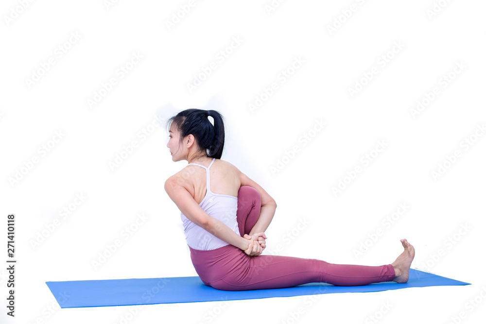 Beautiful Asia girl practicing yoga on isolated white background : Concept practicing Beautiful Asia girl practicing yoga on isolated white background : Concept practicing