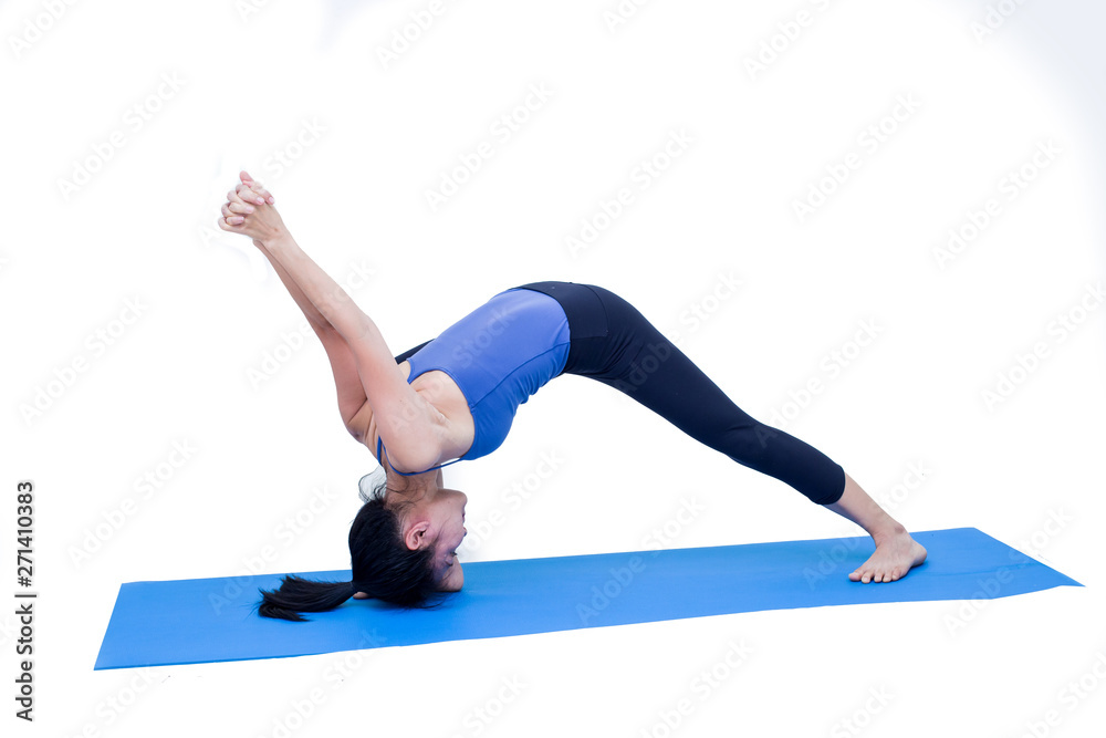 Beautiful Asia girl practicing yoga on isolated white background : Concept practicing Beautiful Asia girl practicing yoga on isolated white background : Concept practicing