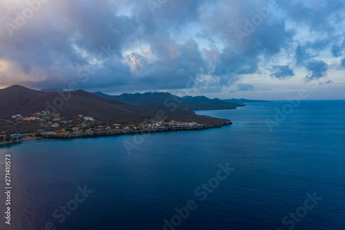 Aerial view at sunrise over Playa Kalki, Playa Grandi and Playa Forti, located in Westpunt at the western side of Curaçao / Caribbean / Dutch Antilles photo