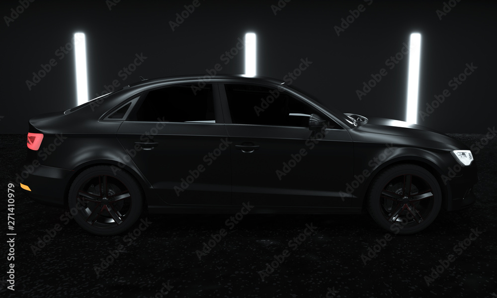 Futuristic black sports car, rear view (with grunge overlay) concept, brandless - 3d render Futuristic black sports car, rear view (with grunge overlay) concept, brandless - 3d render