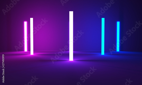 3d render  glowing lines  tunnel  neon lights  virtual reality  abstract background  square portal  arch  pink blue spectrum vibrant colors  laser show