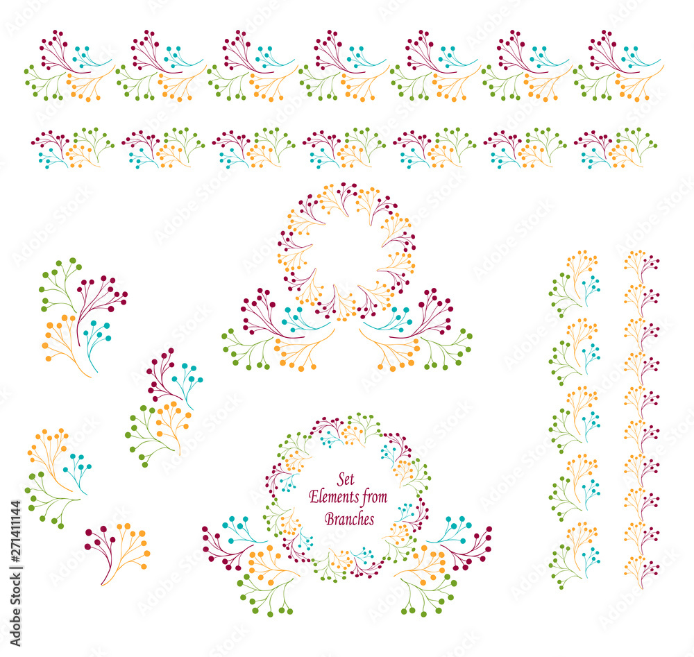 Set abstract borders circles  Wreaths  from branches colorful tones for decoration template flyer banner or other things