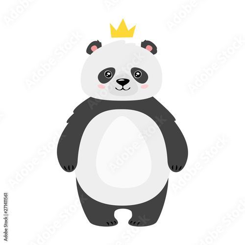 Cute panda bear in crown flat vector illustration