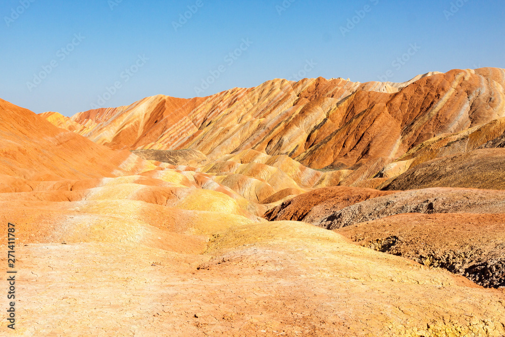 Brightly colored rainbow mountains in China