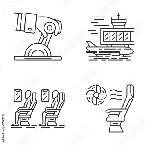 Aviation services linear icons set