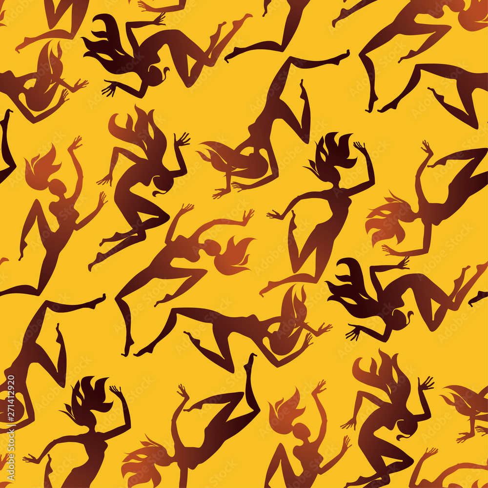 Summer dance woman silhouette seamless pattern