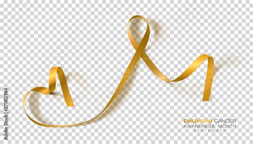 Childhood Cancer Awareness Month. Gold Color Ribbon Isolated On Transparent Background. Vector Design Template For Poster.