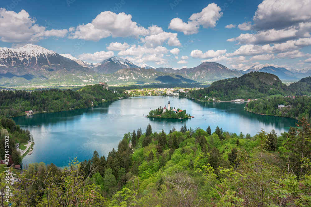 Lake Bled and Julian Alps view from Ojstrica, Slovenia