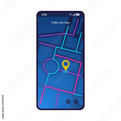 Traffic jam map smartphone interface vector template