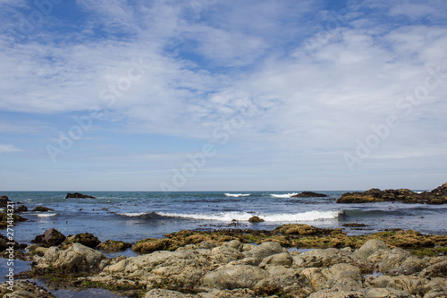 View over Atlantic ocean on a beach in Porto, Portugal. Copy space