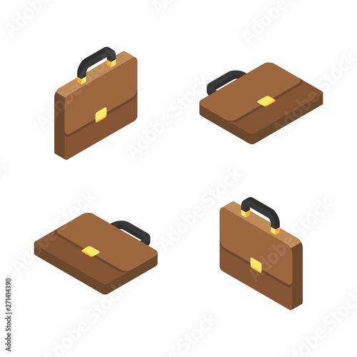 Briefcase, Bag, Business office suitcase, Business portfolio, Isometric, No background, illustration, Isolated, Finance, Business, Vector, Flat icon, Icon pack, Icon set