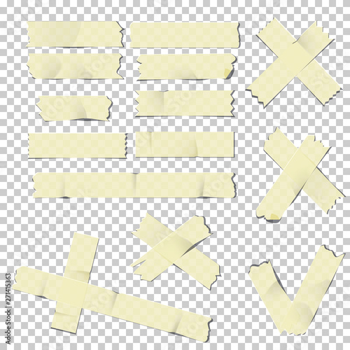 Adhesive tape pieces set, isolated on transparent background.