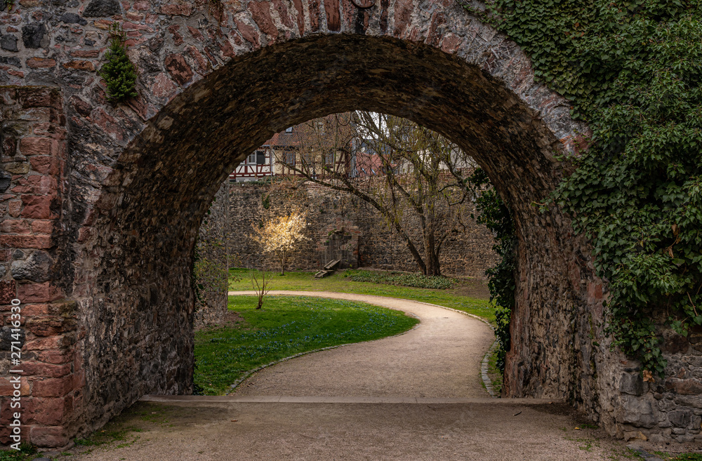 archway in medieval castle of hoechst, Frankfurt, germany