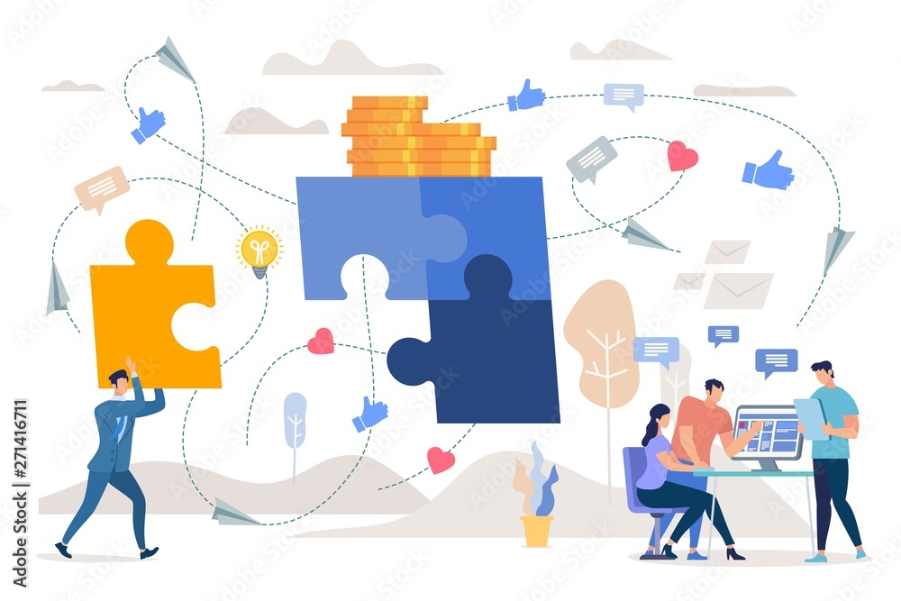 Teamwork on Marketing Strategy Flat Vector Concept Teamwork on Marketing Strategy Flat Vector Concept