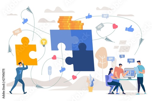 Teamwork on Marketing Strategy Flat Vector Concept
