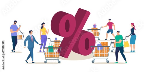 Clients Shopping on Store Sale Flat Vector Concept