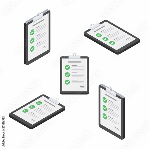 Check list, Clipboard, Document, Finance, Business, Isometric, No background, Isolated, illustration, Vector, Flat icon