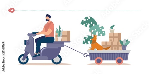 Mowing Things to New House Flat Vector Concept