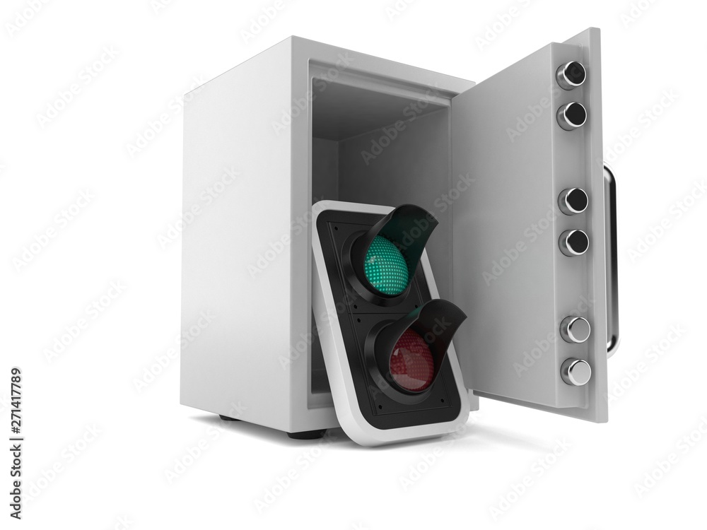 Obraz premium Green traffic light inside safe