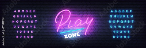 Play zone neon template. Glowing lettering for play club.