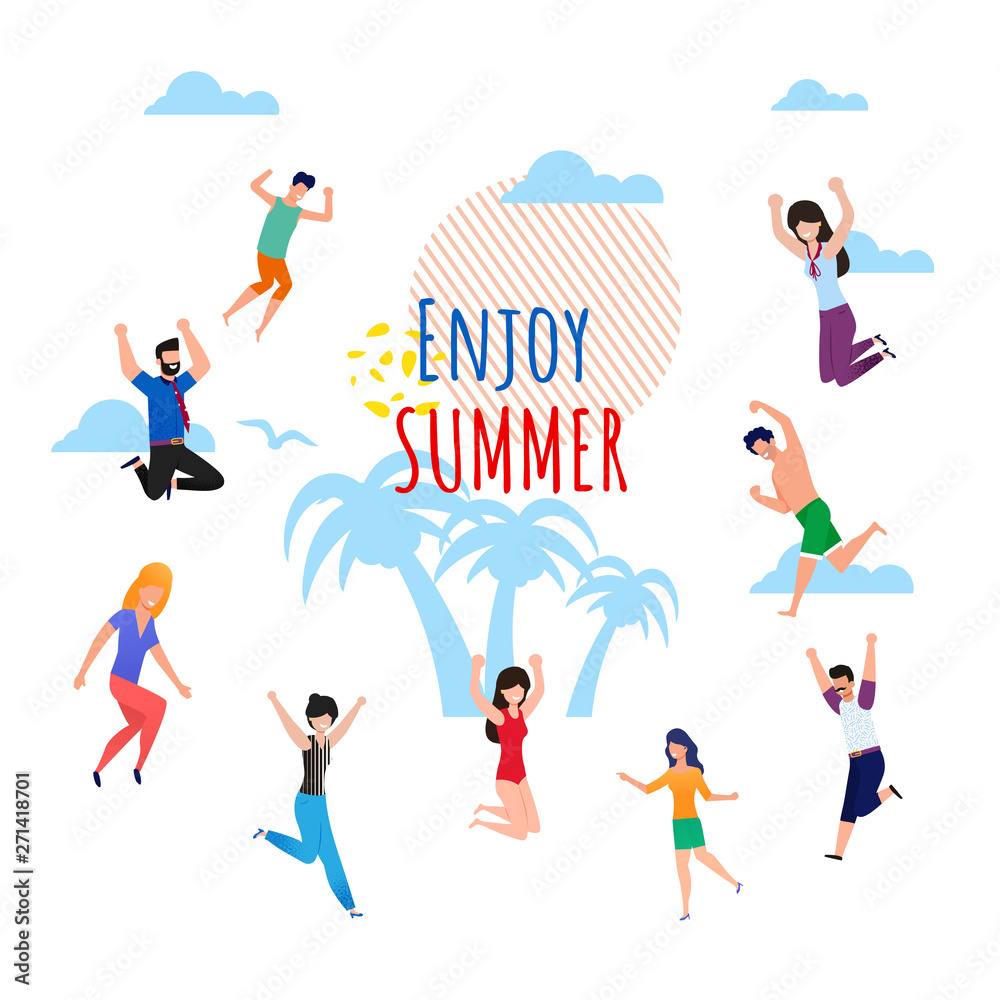 Enjoy Summer Wish Lettering Cartoon Flat Banner