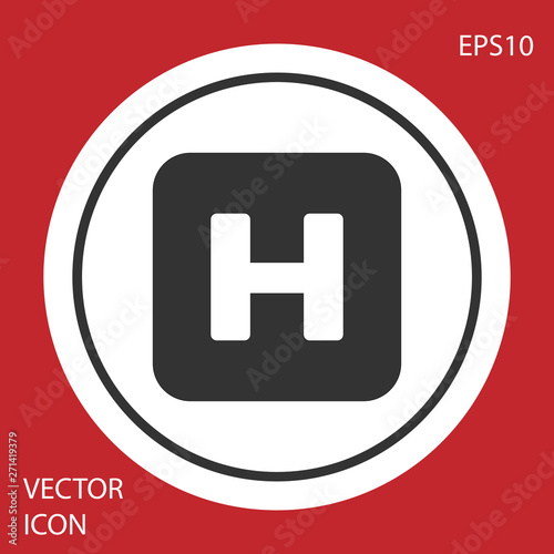 Grey Hospital sign icon isolated on red background. Circle button. Vector Illustration