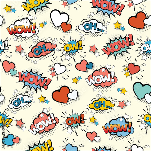 Murais de parede Seamless vintage  pattern for gift wrap and fabric design with pop art signs and