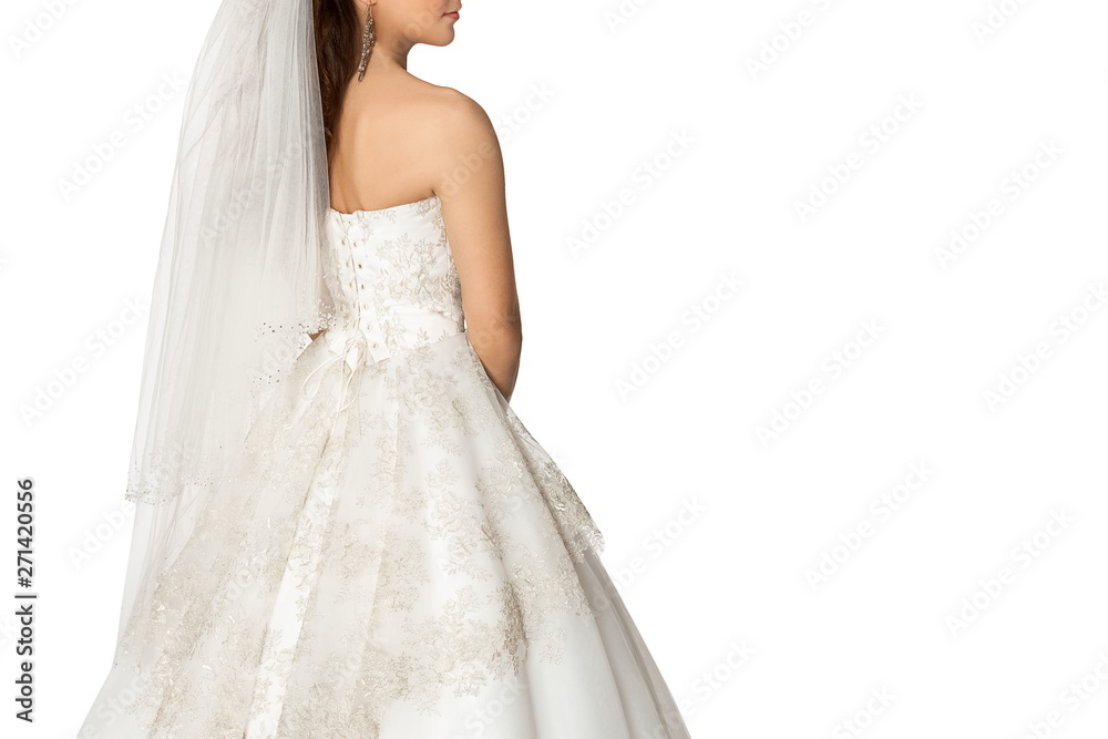 beautiful bride corset dress close-up isolated on white background beautiful bride corset dress close-up isolated on white background