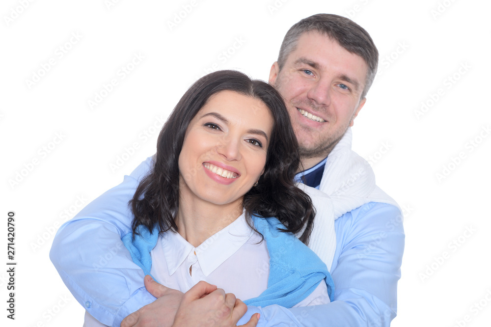 Portrait of happy beautiful woman and man on white background Portrait of happy beautiful woman and man on white background